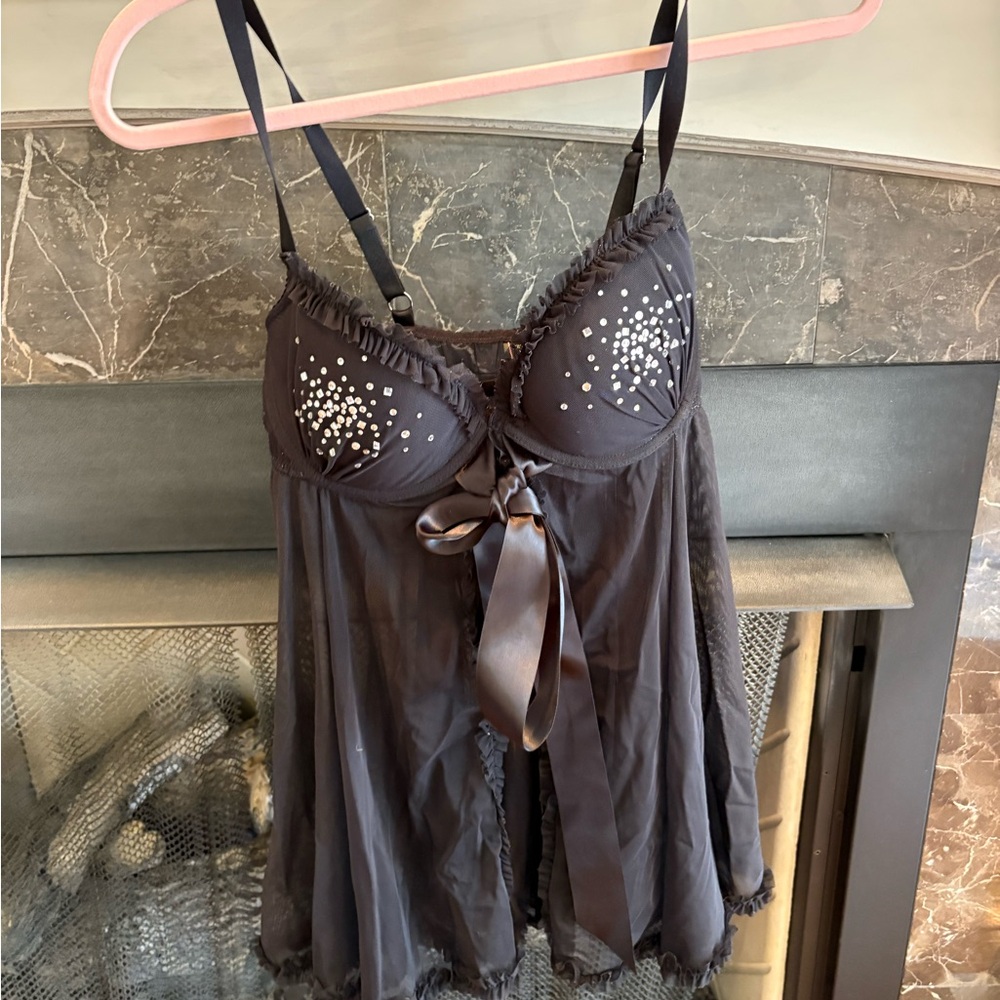 Victoria’s Secret Black Babydoll Lingerie with Rhinestone Accents. 36D. (27)